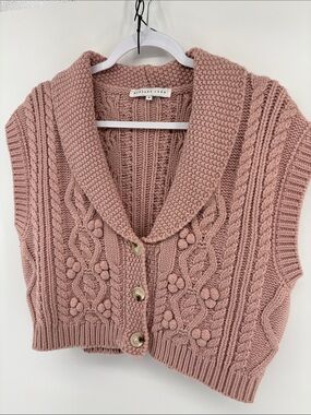 Endless Rose Blush Pink Cable Knit Shawl-Collar Sweater Vest